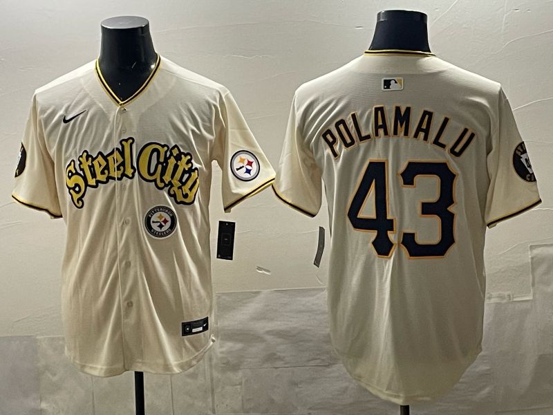 Men 2025 Nike Pittsburgh Steelers 43 Polamalu Cream Limited NFL Jersey style 01